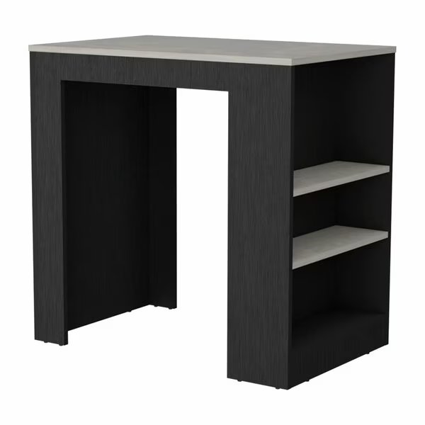 Portree Kitchen Island with 3-Side Shelves -Black / Ibiza Marble, Tuhome, Mfr#: IWZ9033